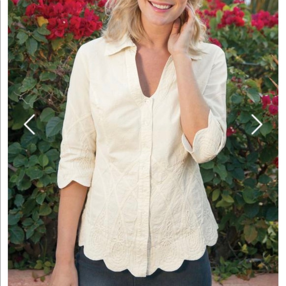 Soft Surroundings Women Work of Art Shirt Ecru XS